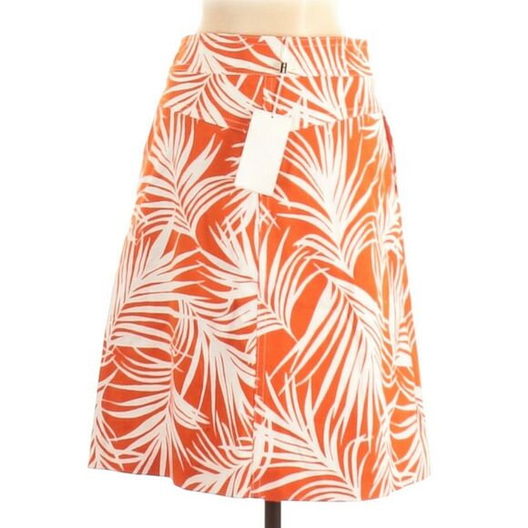HUGO BOSS Vasara tropical palm leaf print a-line skirt orange white Size 2 NEW - Picture 2 of 8